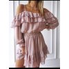 Šaty letní carmen dlouhý rukáv dámské (S/M ONE SIZE) ITALSKÁ MÓDA IMWD216020/DR (Velikost S/M/L, Barva růžová světlá)