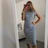 Šaty dlouhé letní krátký rukáv dámské proužek (S/M ONE SIZE) ITALSKÁ MÓDA IMWD213631/DR (Velikost S/M/L, Barva růžová světlá)