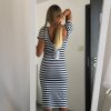 Šaty dlouhé letní krátký rukáv dámské proužek (S/M ONE SIZE) ITALSKÁ MÓDA IMWD213631/DR (Velikost S/M/L, Barva růžová světlá)
