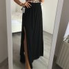 Sukně bavlněná dlouhá s rozparkem dámská (S/M ONE SIZE) ITALSKÁ MÓDA IMWA215740/DR (Velikost S/M/L, Barva Černá)