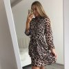 Šaty košilové elegantní dlouhý rukáv dámské (UNI S / L) ITALSKÁ MÓDA IMWA21073/DR (Velikost S/M/L, Barva hnědá)