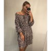 Šaty šifonové carmen dlouhý rukáv leopard dámské (S/M ONE SIZE) ITALSKÁ MÓDA IMWG21184/DR (Velikost S/M/L, Barva hnědá)