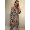 Šaty šifonové carmen dlouhý rukáv leopard dámské (S/M ONE SIZE) ITALSKÁ MÓDA IMWG21184/DR (Velikost S/M/L, Barva hnědá)