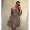 Šaty šifonové carmen dlouhý rukáv leopard dámské (S/M ONE SIZE) ITALSKÁ MÓDA IMWG21184/DR (Velikost S/M/L, Barva hnědá)