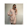 Šaty elegantní košilové dlouhý rukáv dámské (S/M ONE SIZE) ITALSKÁ MÓDA IMWK21395/DR (Velikost S/M/L, Barva zelená khaki)