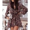 Šaty elegantní leopard dlouhý rukáv dámské Adél (S/M ONE SIZE) ITALSKÁ MÓDA IMWY216554/DR (Velikost S/M/L, Barva tmavě hnědá)