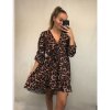 Šaty elegantní leopard dlouhý rukáv dámské Adél (S/M ONE SIZE) ITALSKÁ MÓDA IMWY216554/DR (Velikost S/M/L, Barva tmavě hnědá)