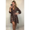 Šaty elegantní leopard dlouhý rukáv dámské Adél (S/M ONE SIZE) ITALSKÁ MÓDA IMWY216554/DR (Velikost S/M/L, Barva tmavě hnědá)