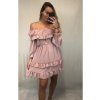 Šaty šifonové letní carmen na ramínka dámské (S/M ONE SIZE) ITALSKÁ MÓDA IMWY21736/DR (Velikost S/M/L, Barva růžová světlá)