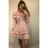 Šaty šifonové letní carmen na ramínka dámské (S/M ONE SIZE) ITALSKÁ MÓDA IMWY21736/DR (Velikost S/M/L, Barva růžová světlá)
