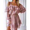Šaty šifonové letní carmen na ramínka dámské (S/M ONE SIZE) ITALSKÁ MÓDA IMWY21736/DR (Velikost S/M/L, Barva růžová světlá)