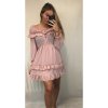 Šaty šifonové letní carmen na ramínka dámské (S/M ONE SIZE) ITALSKÁ MÓDA IMWY21736/DR (Velikost S/M/L, Barva růžová světlá)