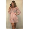 Šaty šifonové letní carmen na ramínka dámské (S/M ONE SIZE) ITALSKÁ MÓDA IMWY21736/DR (Velikost S/M/L, Barva růžová světlá)