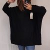 Šaty/Svetr prodloužený pletený dlouhý rukáv dámský nadrozměr (5XL/6XL ONE SIZE) ITALSKÁ MÓDA IMD21881/DR (Velikost 5XL/6XL, Barva Černá)