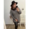 Šaty pletené alá svetr prodloužený dlouhý rukáv dámské nadrozměr (3XL/4XL ONE SIZE) ITALSKÁ MÓDA IM4212669 (Barva béžová)