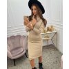 Šaty úpletové teplé s rolákem dlouhý rukáv dámské (S/M ONE SIZE) ITALSKÁ MÓDA IMMF21GF452/DR (Velikost S/M/L, Barva hnědá světlá)