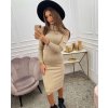 Šaty úpletové teplé s rolákem dlouhý rukáv dámské (S/M ONE SIZE) ITALSKÁ MÓDA IMMF21GF452/DR (Velikost S/M/L, Barva hnědá světlá)