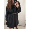 Šaty s páskem dlouhý rukáv dámské nadrozměr (3XL/4XL ONE SIZE) ITALSKÁ MÓDA IMWQ21251 (Velikost 3XL/4XL, Barva Černá)