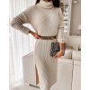 Šaty pletené teplé s rolákem dlouhý rukáv dámské (S/M/L ONE SIZE) ITALSKÁ MÓDA IMWL21159 (Velikost S/M/L, Barva béžová)