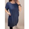 Šaty riflové letní krátký rukáv dámské nadrozměr (L/XL ONE SIZE) ITALSKÁ MÓDA IM722004/DR (Velikost S/M/L, Barva modrá)