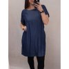 Šaty riflové letní krátký rukáv dámské nadrozměr (L/XL ONE SIZE) ITALSKÁ MÓDA IM722004/DR (Velikost S/M/L, Barva modrá)