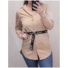 Tunika košilová oversize s páskem dlouhý rukáv dámská (M/L ONE SIZE)  ITALSKá MóDA IMC22021/DR (Velikost M/L, Barva béžová)