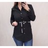 Tunika košilová oversize s páskem dlouhý rukáv dámská (M/L ONE SIZE)  ITALSKá MóDA IMC22021/DR (Velikost M/L, Barva béžová)