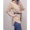 Tunika košilová oversize s páskem dlouhý rukáv dámská (M/L ONE SIZE)  ITALSKá MóDA IMC22021/DR (Velikost M/L, Barva béžová)