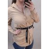 Tunika košilová oversize s páskem dlouhý rukáv dámská (M/L ONE SIZE)  ITALSKá MóDA IMC22021/DR (Velikost M/L, Barva béžová)