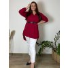 Tunika prodloužená/Šaty s páskem dlouhý rukáv dámská nadrozměr (XL/2XL ONE SIZE) ITALSKÁ MÓDA IMC22112/DUR (Velikost XL/2XL, Barva červená)