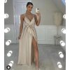 Šaty saténové elegantní na ramínka dlouhé dámské (S/M ONE SIZE) ITALSKÁ MÓDA IMD22263/DR (Velikost S/M/L, Barva béžová)