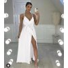 Šaty saténové elegantní na ramínka dlouhé dámské (S/M ONE SIZE) ITALSKÁ MÓDA IMD22263/DR (Velikost S/M/L, Barva béžová)