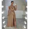 Šaty saténové elegantní na ramínka dlouhé dámské (S/M ONE SIZE) ITALSKÁ MÓDA IMD22263/DR (Velikost S/M/L, Barva béžová)
