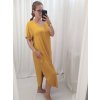 Šaty dlouhé maxi letní volnočasové krátký rukáv dámské viskoza (L/XL/2XL/3XL ONE SIZE) ITALSKÁ MÓDA IMD22382/DR (Velikost 2XL/3XL, Barva žlutá hořčicová)
