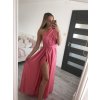 Šaty dlouhé saténové s variabilním zavazováním letní dámské  (S/M/L ONE SIZE) ITALSKÁ MÓDA IMM2250677/DR (Velikost M/L, Barva zelená)