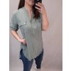 Tunika košilová oversize krátký rukáv dámská (L/XL one size) ITALSKÁ MÓDA IM421695 (Velikost S/M/L, Barva zelená khaki)
