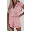 Overal košilový krátký rukáv dámské (S/M ONE SIZE) ITALSKÁ MÓDA IMWY22099 (Velikost S/M/L, Barva Černá)