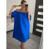 Šaty letní carmen krátký rukáv dámské nadrozměr (XL/2XL ONE SIZEl) ITALSKÁ MÓDA IMD22046/DR (Velikost XL/2XL, Barva modrá královská)