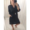 Šaty oversize elegantní s páskem krátký rukáv dámské (S/M/L/XL ONE SIZE) ITALSKÁ MÓDA IMWB22191/DR (Velikost S/M/L, Barva Černá)