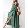 Šaty dlouhé společenské saténové na ramínka dámské Elisabet (XS/S/M/L ONE SIZE) ITALSKÁ MÓDA IMM22360/DR (Velikost S/M/L, Barva zelená smaragdová)