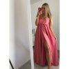 Šaty dlouhé společenské saténové na ramínka dámské Elisabet (XS/S/M/L ONE SIZE) ITALSKÁ MÓDA IMM22360/DR (Velikost S/M/L, Barva zelená smaragdová)