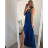 Šaty dlouhé společenské saténové na ramínka dámské Elisabet (XS/S/M/L ONE SIZE) ITALSKÁ MÓDA IMM22360/DR (Velikost S/M/L, Barva zelená smaragdová)