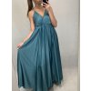 Šaty dlouhé společenské saténové na ramínka dámské Elisabet (XS/S/M/L ONE SIZE) ITALSKÁ MÓDA IMM22360/DR (Velikost S/M/L, Barva zelená smaragdová)