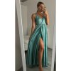 Šaty dlouhé společenské saténové na ramínka dámské Elisabet (XS/S/M/L ONE SIZE) ITALSKÁ MÓDA IMM22360/DR (Velikost S/M/L, Barva zelená smaragdová)