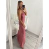 Šaty elegantní společenské dlouhé na ramínka dámské (S/M ONE SIZE) ITALSKá MóDA IMM22LS16104 (Velikost S/M/L, Barva růžová starorůžová)