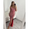 Šaty elegantní společenské dlouhé na ramínka dámské (S/M ONE SIZE) ITALSKá MóDA IMM22LS16104 (Velikost S/M/L, Barva růžová starorůžová)