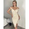 Šaty elegantní carmen krátké bez rukávu dámské Šarlot (S/M ONE SIZE) ITALSKá MóDA IM322308/DR (Velikost S/M/L, Barva béžová)