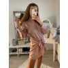 Šaty elegantní mini dlouhý rukáv  dámské (UNI S/M) ITALSKÁ MODA IMM22928/DR (Velikost S/M/L, Barva béžová)