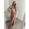 Šaty carmen dlouhé na ramínka elegantní saténové dámské (S/M ONE SIZE) ITALSKÁ MÓDA IMPBB22B22735/DR (Velikost S/M/L, Barva béžová)