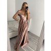 Šaty carmen dlouhé na ramínka elegantní saténové dámské (S/M ONE SIZE) ITALSKÁ MÓDA IMPBB22B22735/DR (Velikost S/M/L, Barva béžová)